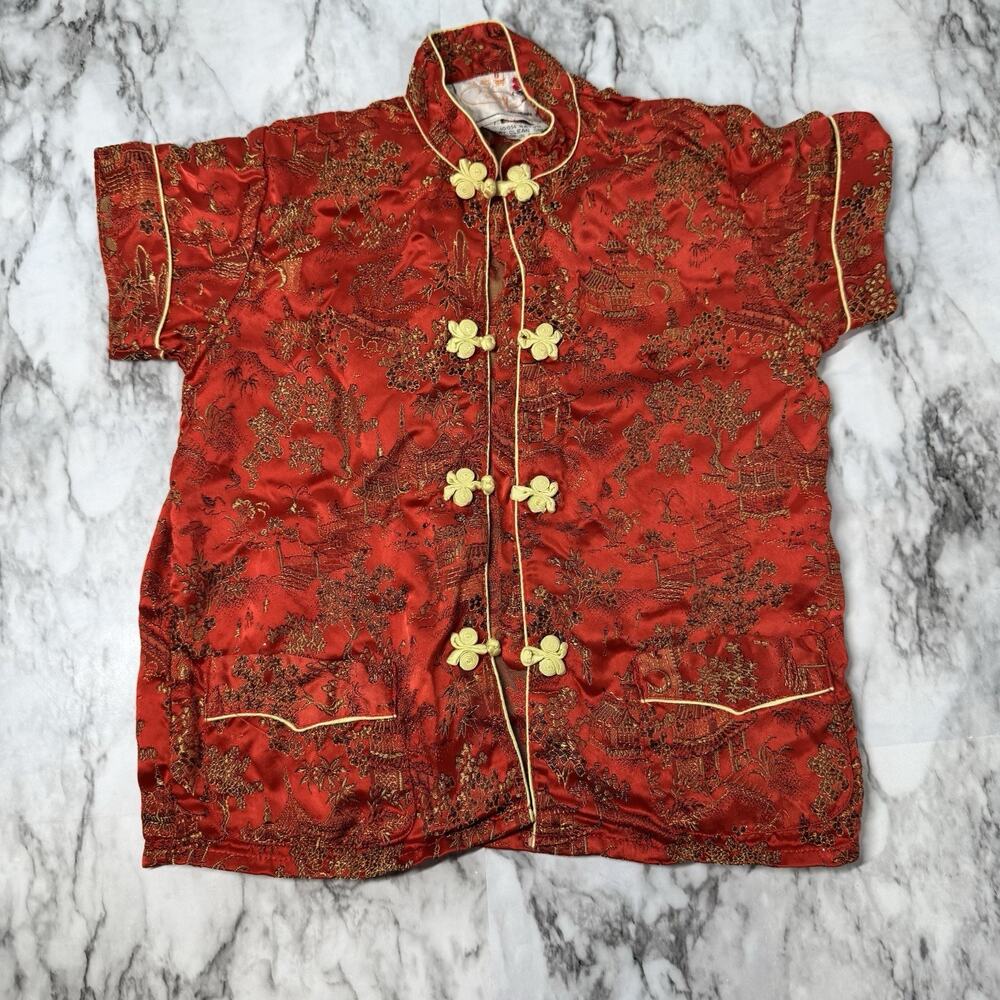 Peony Girls Size 6 Kids Traditional Chinese Top Red Asian Shirt Frog Closure